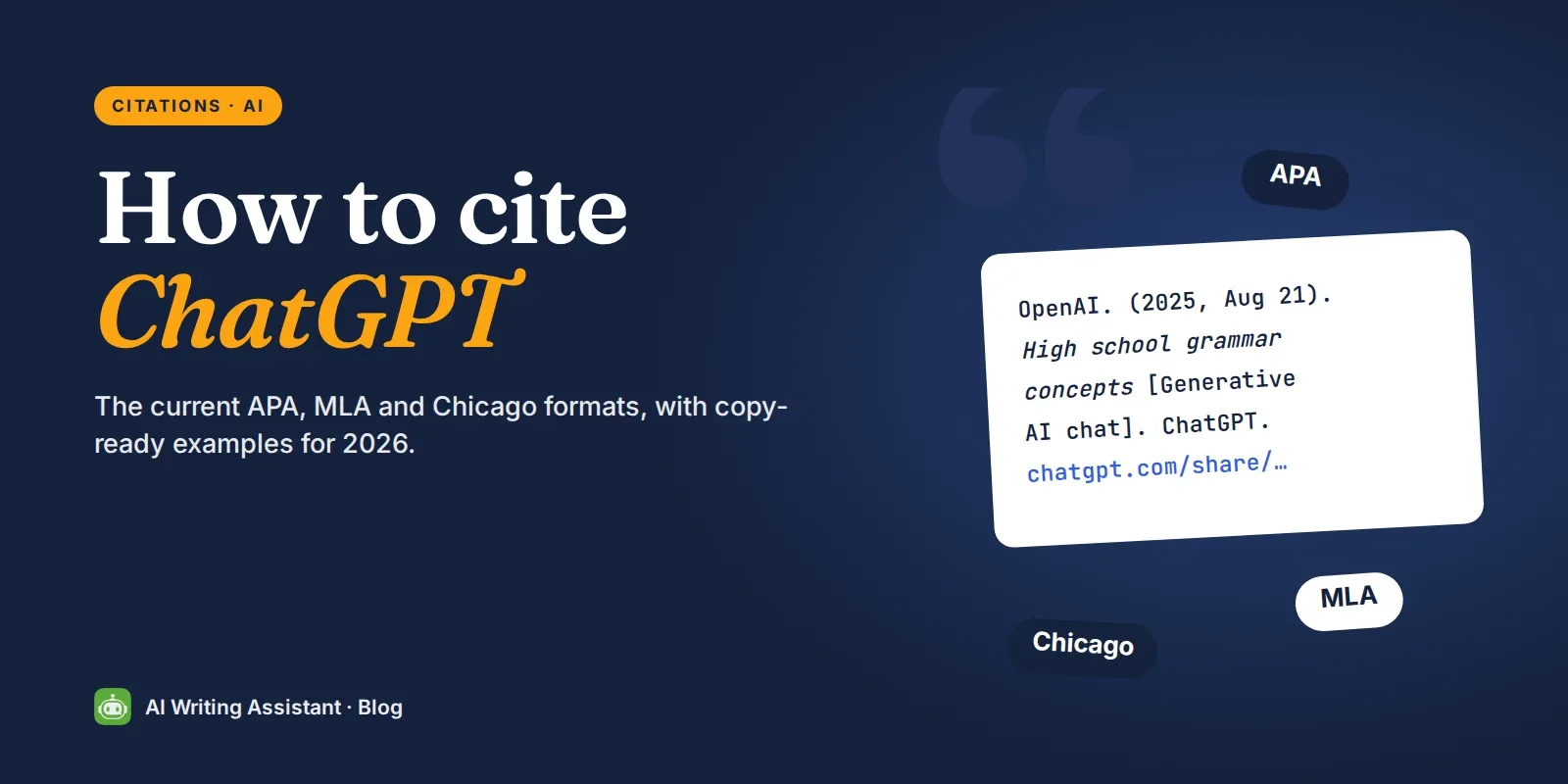 Cover: How to cite ChatGPT, with an APA-style citation card and APA, MLA and Chicago tags.